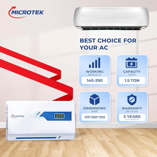 Image of Microtek EM 4140+ Automatic Voltage Stabilizer for AC Air Conditioner up to 1.5 Ton | Input Range 140V-290V