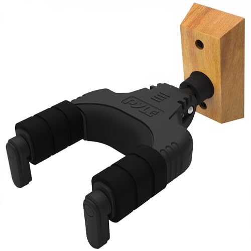 Pyle Guitar Wall Mount Hanger with Auto Lock, Universal Hook Holder with Sapele Hard Wood Base...