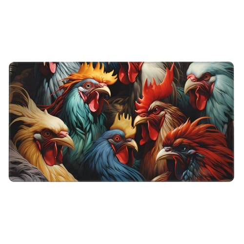 Tapis de souris XL motif coqs colorés HYTTER pour bureau et décoration