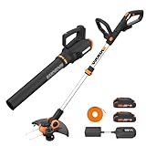 WORX 20V 12'' Cordless String Trimmer & 360 CFM Leaf Blower Combo, 2 Batteries & Charger Included, WG928