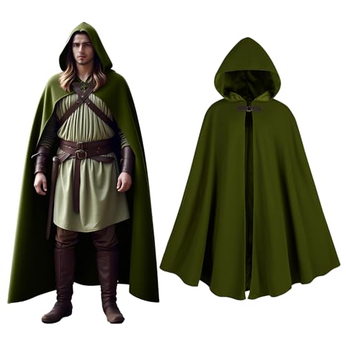 CNVAUIE Renaissance Snapback Casaco com capuz para homem, disfarce medieval de bruxa, Halloween (verde)