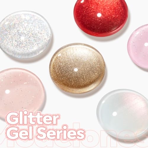 Image of modelones Glitter Gel Nail Polish Pastel Pink Glitter Gel Nail Polish Soak-Off UV Gel Polish - 28+ Days Long-Lasting Salon-Quality Nail Art DIY Manicure & Gift 15ML