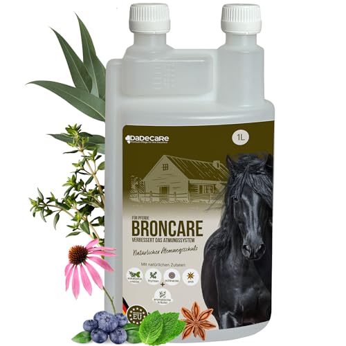 DADECARE Broncare Atemschutzmittel für Pferde, 1 l – Extrakte aus Minze, Eukalyptus, Thymian und Kräutern – Stärkung des Immunsystems und des Wohlbefindens der Lunge – ideal in Umgebungen mit Staub