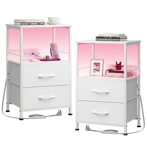 WLIVE White Night Stand Set of 2 with Charger Station,