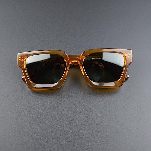 Image of Retro Fashion Thick Acetate Polarized Sunglasses Trendy Square Men Womens Black Grey Shades Vintage