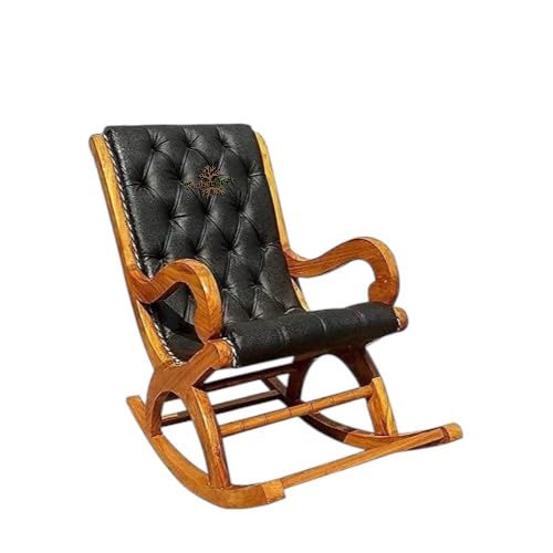 Image of Solid Sheesham Wood Rocking Chair for Living Room | Ergonomic Resting Chair for Relaxing and Pregnant Women (Black)