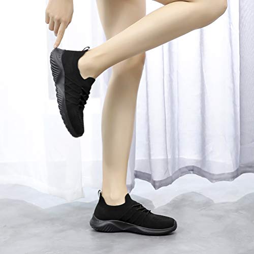 Akk Womens Walking Shoes Sock Sneakers Slip On Tennis Soft Memory Foam Work Slip Resistant Casual Cute Shoe Black Size 9 #TOP6