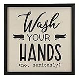 Photo Gallery wall things co. - cartello con scritta "wash your hands no seriousy", stile rustico, divertente, da appendere alla parete, arte moderna, 25,4 x 25,4 cm, nero Photo Gallery wall things co. - cartello con scritta "wash your hands no seriousy", stile rustico, divertente, da appendere alla parete, arte moderna, 25,4 x 25,4 cm, nero