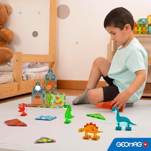 Image of Geomag Magnetic STEM Building Bundle - Magicube Montessori Blocks + Dinosaur Magnetic Tiles Set for Kids