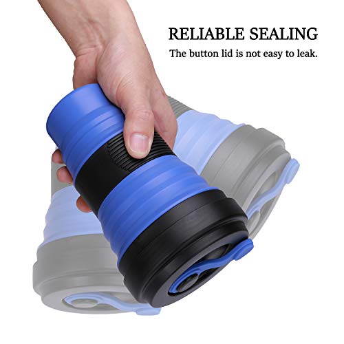 Darunaxy Collapsible Travel Cup - 1 Pack Silicone Folding Camping Cup Sport Bottle With Lids - Expandable Scald-Proof Drinking Cup - 19 Oz Portable Bottle(Blue) #TOP3