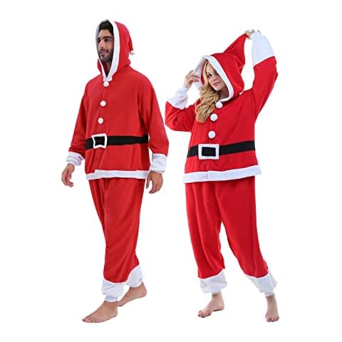 Newcosplay Unisex Adult One- Piece Cosplay Animal Pajamas Halloween Costume (M, Santa Claus) Cover