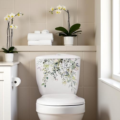 Grüne Pflanze Blätter Blumen Toilettensitz Deckel Aufkleber Selbstklebend Badezimmer Aufkleber Grünes Blatt Floral Decals DIY Abnehmbare wasserdichte Toilettenaufkleber für Spülkasten Deckel Decals