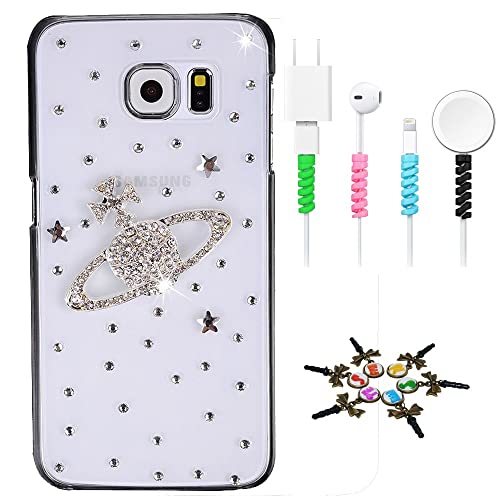 STENES Sparkle Case Compatible with Samsung Galaxy S23 Plus Case - Stylish - 3D Handmade Bling Cross Planet Star Design Cover Case with Cable Protector [4 Pack] - Silver