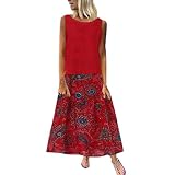 Maxi Robes Fleur Imprimé,Femme Vintage Coton Lin sans Manches en Vrac Plus Taille Robe Bringbring