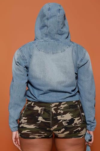 Women's Plus Size Half Zip Denim Hoodie Sweatshirt Pullover Jacket Jean Tops with Pockets4