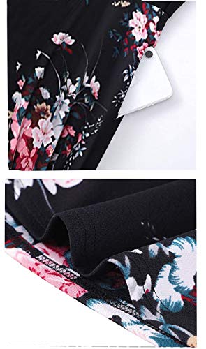 Bedoar Women's 3/4 Sleeves Elegant Lace Embroidery Plus Size Flared A-Line Swing Casual Party Cocktail Dresses With Pockets(B013-3/4 Sleeve Black+Floral-18W) #TOP3