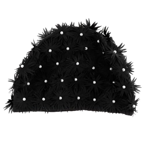BELLIFFY Gorro Natación Mujer Elástico Doble Diseño Flor para Pelo Ligero y Duradero Cómodo Piscina SPA Negro Elegante