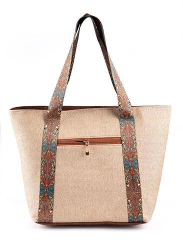 Image of Babbotty Jute Stylish Tote Bags for Women Big Size with Zip Multiple Compartments Inner Pocket Ladies Purse Handbags Girls Shoulder Hobo Bag for Office College Daily Use & Travel