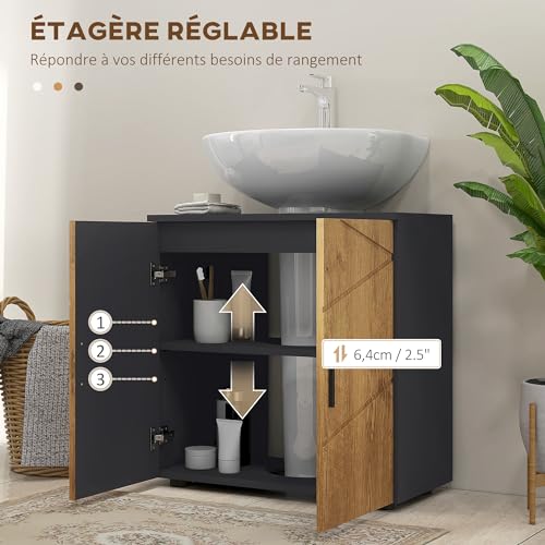 Meuble sous lavabo 60x30 gris double portes kleankin