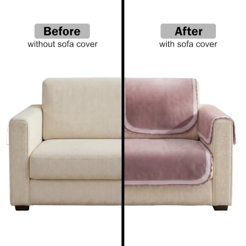 Image of Story@Home Velvet Sofa Cover 2 Seater Sofa Mat with Back Covers (152x122Cm) & Arm Rest Covers | Anti Slip Sofa Mat 2 Seater for Living Room - Ombre Dusty Coral Palette