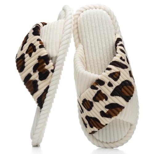 Image of GOEWY Slippers for Women Memory Foam House Bedroom Corduroy Crossbands Open Toe Slides Sandals Shoes Comfy Trendy Gift for womens Anti-Skid sole