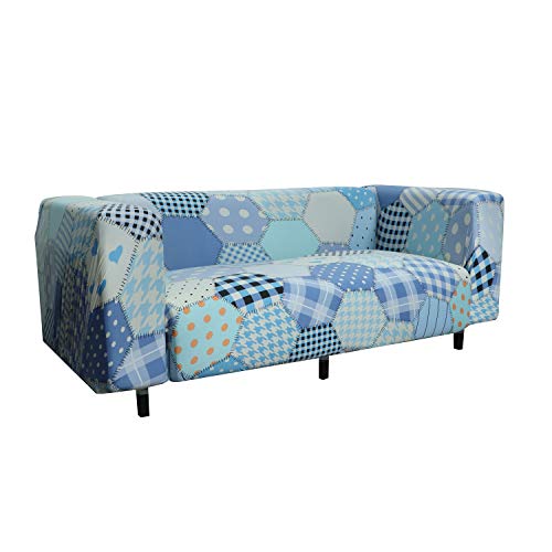 Image of House of Quirk Polyester Blend Universal Big Elasticity Double Seater Flexible Stretch Couch /Sofa Cover Slipcover - Mandala Print (Blue)