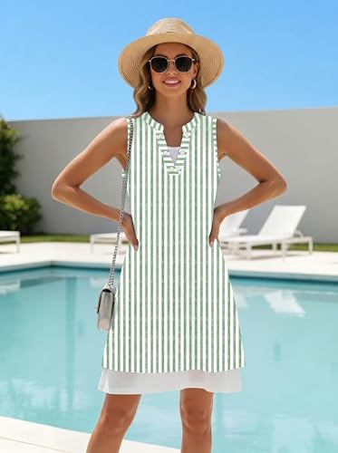 Image of Disamer Womens Summer Dress 2026 Casual Button Down V Neck Sleeveless Boho Floral Beach Sundresses Vacation A-Line Dresses