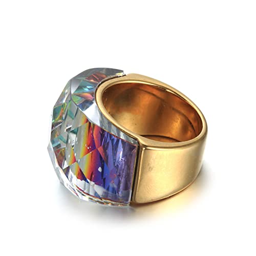 Image of HIJONES Men Women Stainless Steel Cubic Zirconia Royal Crystal Rings Wrap Band Cocktail Style