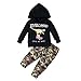 2-teiliges Babykleidung Set Säugling Kleinkind Mädchen Jungen Frühling Herbst Winter Outfits Camouflage Dinosaurier Bedruckt Hoodie Sweatshirt Langarm Top + Hosen Bekleidungsset (Schwarz, 0-3 Monate)