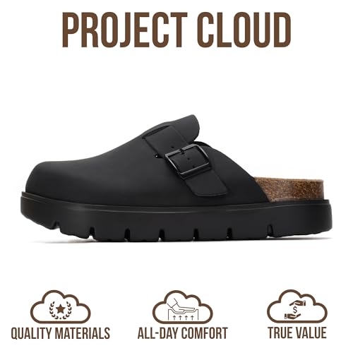Image of Project Cloud 100% Genuine Leather Platform Clogs for Women Footwear - Memory Foam Arch Support Cork Footbed Casual Shoes & Mules for Women 2026 (Benton Chunky)