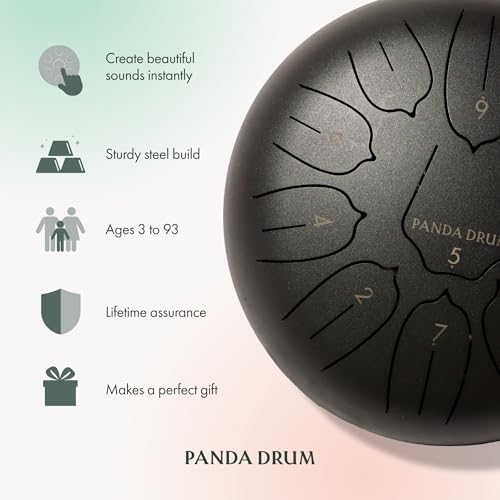 image for Panda Drum Plus (Black) | Steel Tongue Handpan with Music Book, Mallet