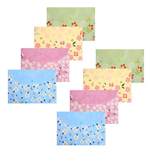 KONVINIT Carpeta Plastico Documentos - A4 Carpeta Plastico Archivadora documentos con botón Impreso floral Sobres Carpetas, 8 Piezas Cover