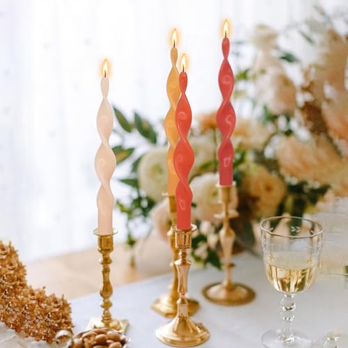 Image of Smokeless Gradient Orange Spiral Taper Candle Unscented Taper Candlesticks Handmade 10 inch Long Twisted Candles for Wedding Home Decor Women Gifts