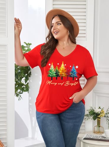 Image of ForHailey Women's Plus Size Short Sleeve Tee Shirt V Neck Basic Ladies Loose Fit T Shirt 1X-5X