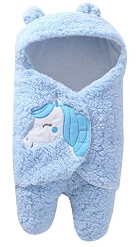BRANDONN Flannel 0-6 Months Hooded Swaddle Wrapper Blanket, Sky Blue, Lightweight