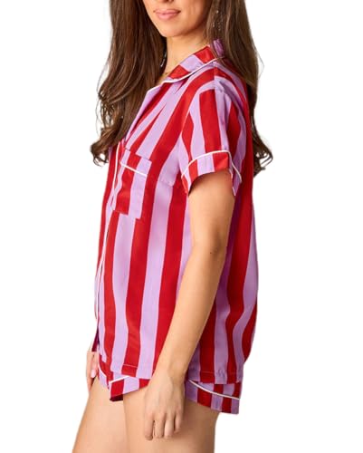 Image of NUFIWI 4th of July Pajamas Set for Women America Flag Short Sleeve Shirt Shorts 2 Piece Lounge Set Independence Outfits