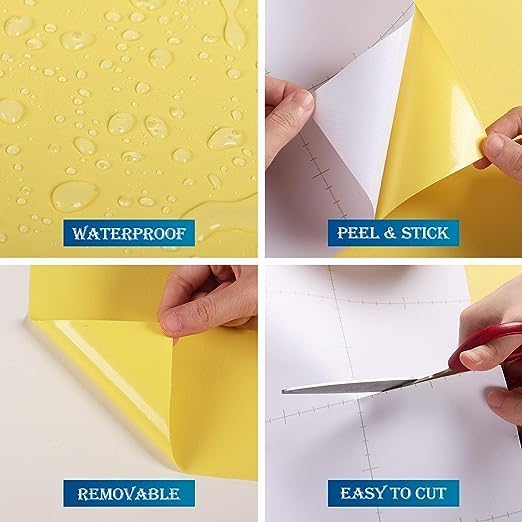 Miniatura 3 de Papel tapiz amarillo limón para despegar y pegar, papel adhesivo amarillo mate para gabinetes, impermeable, autoadhesivo, rollo de papel de pared