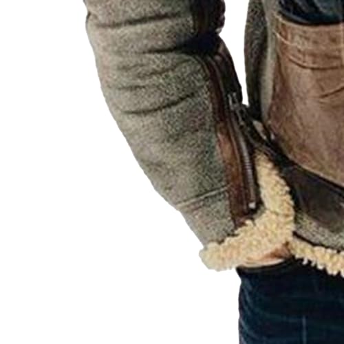 Men's Faux Leather Fleece Jacket Fur Collar Leather Heavyweight Jackets Sherpa Lined Retro Motorcycle Coat3
