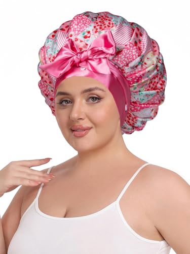 Vettres Pleated Silk Sleeping Bonnet with Eye Mask Double Layer Satin Hair Bonnets Sleep C - image 3
