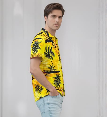 Image of Men's Hawaiian Shirt Tops Vintage Short Sleeve Button Down Beach Shirt Male Tropical Floral Summer Pullover Party Holiday