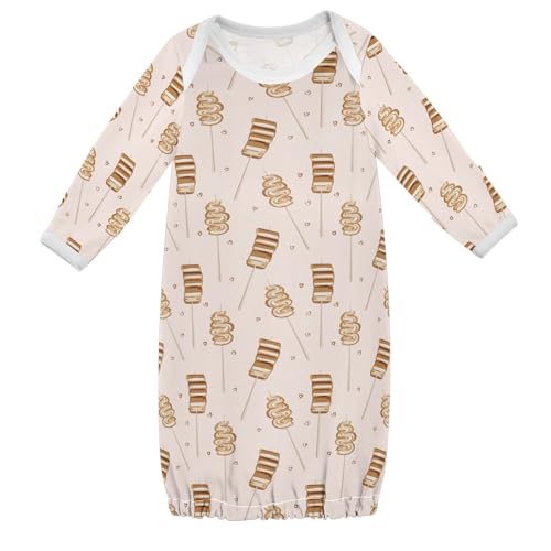 WIFIU Korean Fish Cake Skewers Baby Girls Boys Sleeper Gown Cotton Nightgown Long Sleeve, Baby Nightdress Sleeping Clothes for Newborn 3-6 Months Multicolor