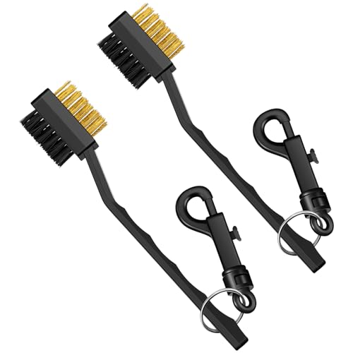 Sorcristy 2 Pack Golf Brush and Groove Cleaner Ball Cleaner Club Cleaning Brush with Dual-Sided Nylon Bristles Accessories for Clubs and Balls, Black, Easily Attaches to Golf Bag