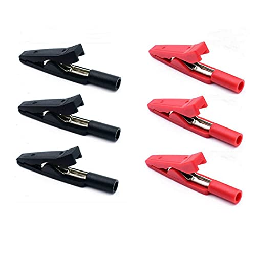 6Pack Red and Black Insulated Safety Multimeter Test Leads Alligator Clips Electrical Mini Test Crocodile Clamp Clips with 2mm Banana Jack for 2mm Test Probe &amp; 2mm Banana Plug Connectors