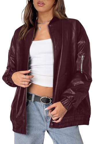 Image of Sampeel Leather Jacket Women Faux Oversized Motorcycle Bomber Coats 2026 Fall Fashion Outfits Winter Clothes