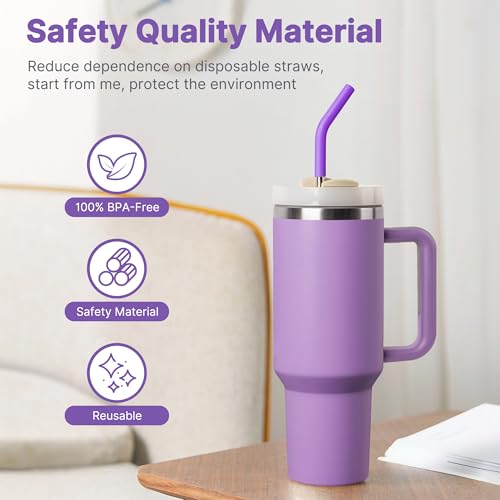 Image of 40 oz Metal Straw for Stanley Cup,Simple Modern, Meoky Tumbler, 5 Pcs Reusable Stainless Steel Straws with Silicone Tip, Replacement Straws for 40oz Tumblers, Cleaning Brush, 1 Portable Bag