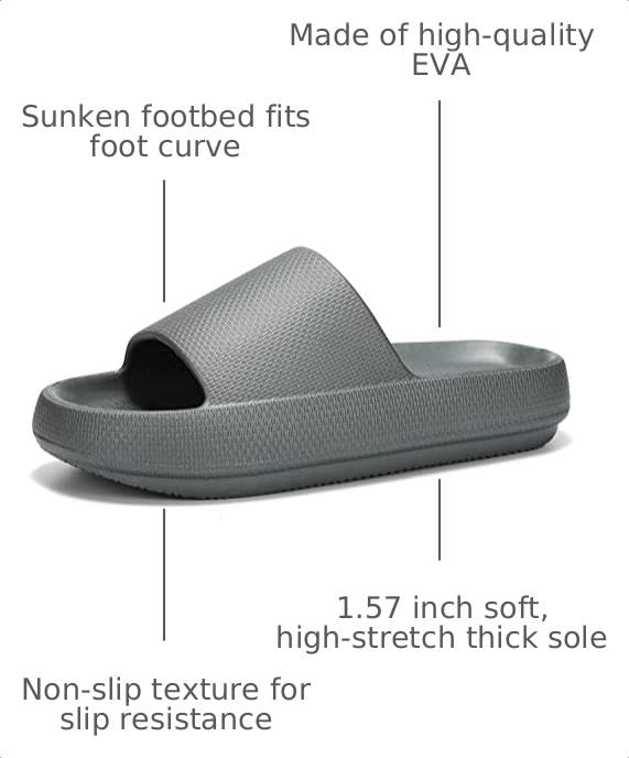 Image of Dirk Slides for Women and Men Sandals Pillow Slippers Shower Shoes Cushioned Cloud Slides