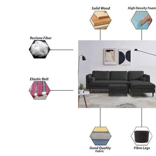 Image of Lezra RHS 4 Seater L Shape Sofa Set with Center Table for Living Room (Black Fabric) Premium Fabric Sofa