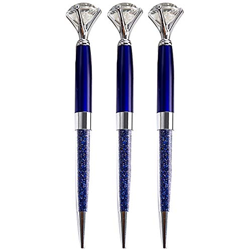 Canetas Danse Jupe com 3 peças, canetas de diamante de cristal grande, caneta esferográfica de metal brilhante com refis, 1,0 mm, tinta preta, materiais de escritório, canetas de presente para dama de honra de Natal, casamento, aniversário, azul royal