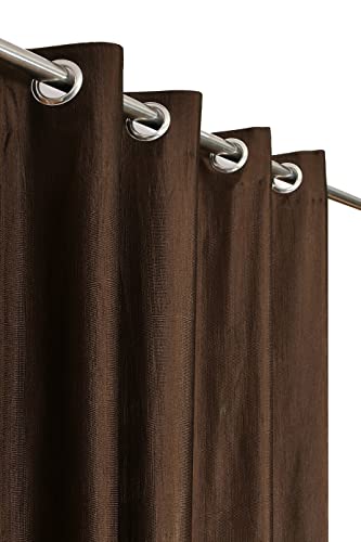 Image of DEVSANG Polyester 2 Print and 1 Plain Curtains Set of 3, Brown&White 5 Feet