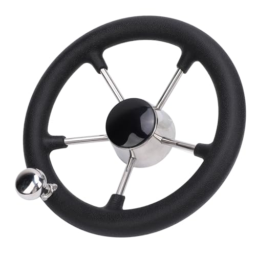 Tbest Boat Stainless Steel Steering Wheel 11IN 5 Spoke with Turning KNOB Smooth Control for Yacht